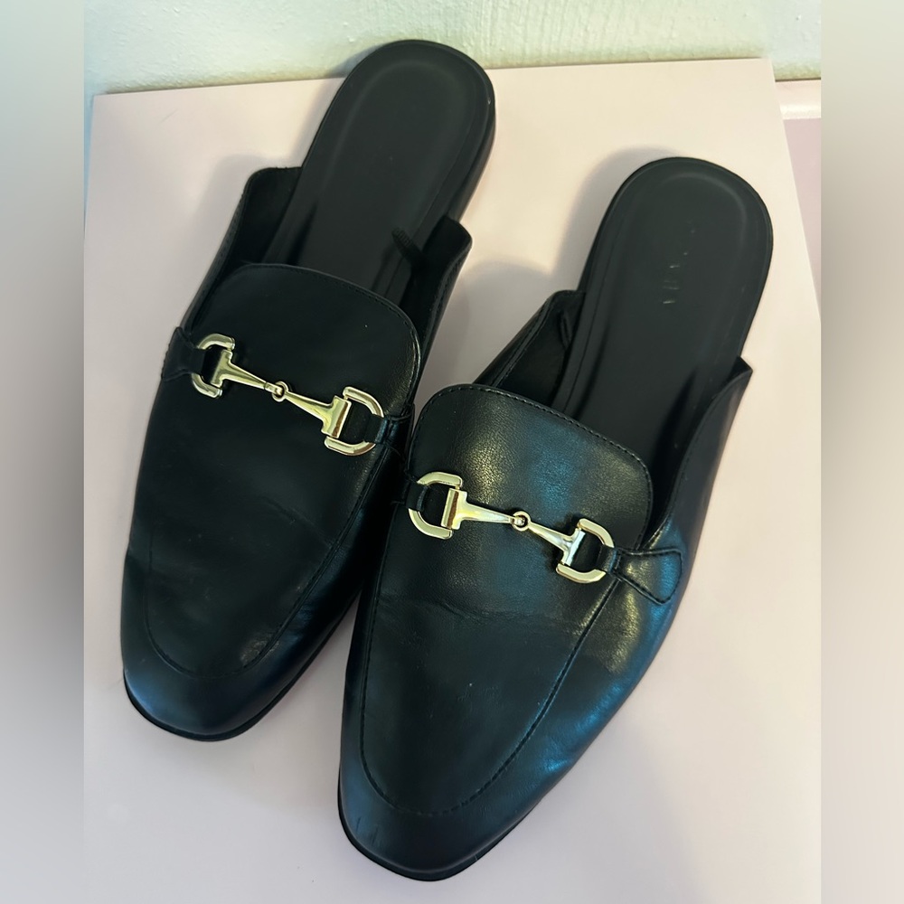 Old Navy Black Mules with Gold Buckle